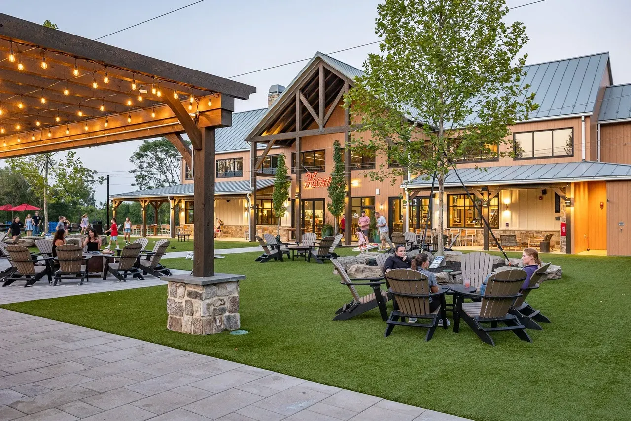 Lark Brewing Co. estate brewery campus at golden hour — design-build hospitality construction in Aldie, Loudoun County