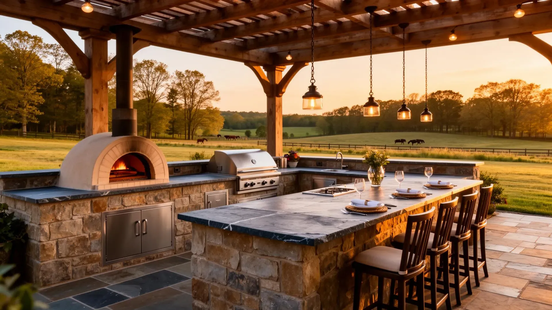 Outdoor kitchen on Virginia estate