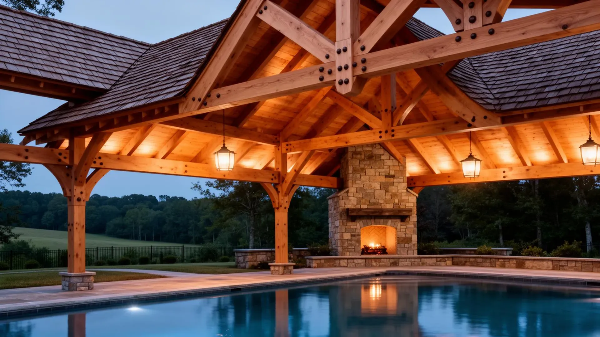 Timber frame pool pavilion