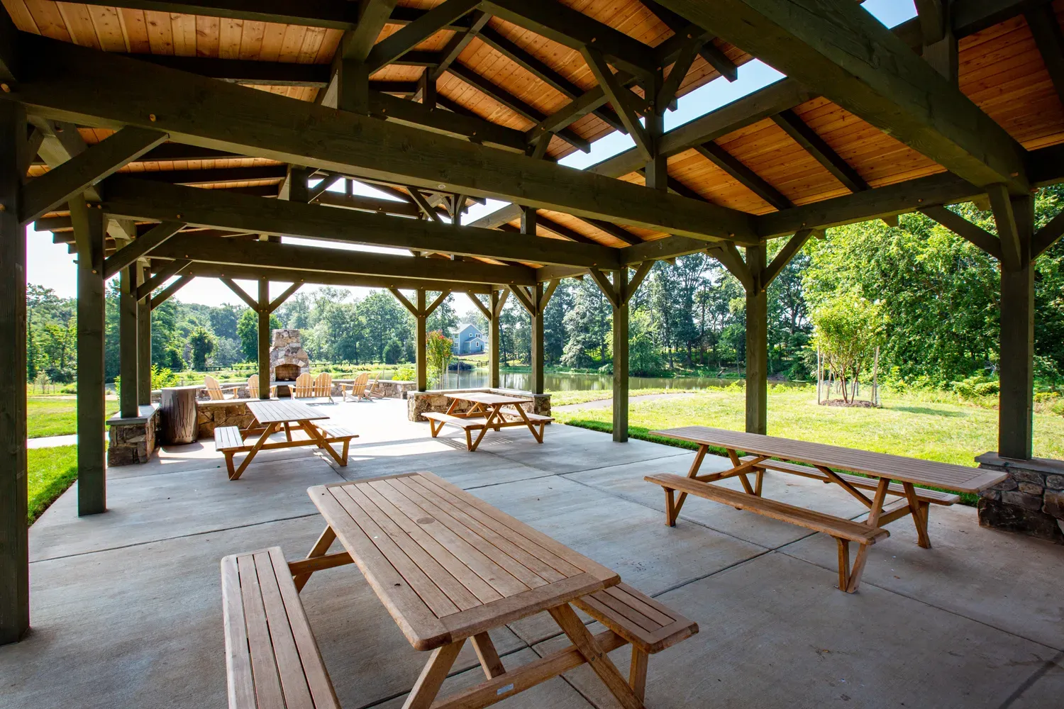 Timber frame entertaining pavilion with outdoor kitchen, Loudoun County